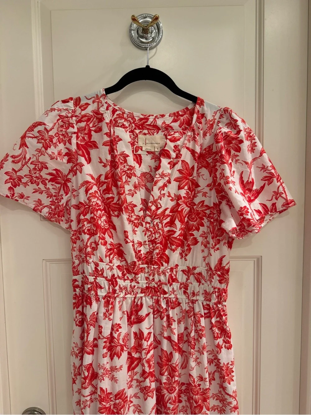 Anthropologie White Maxi Dress with Red Floral Print - Picture 5 of 6